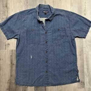 Patagonia Back Step Short Sleeve Shirt Men’s Size Large Hemp & Cotton Blue Hike